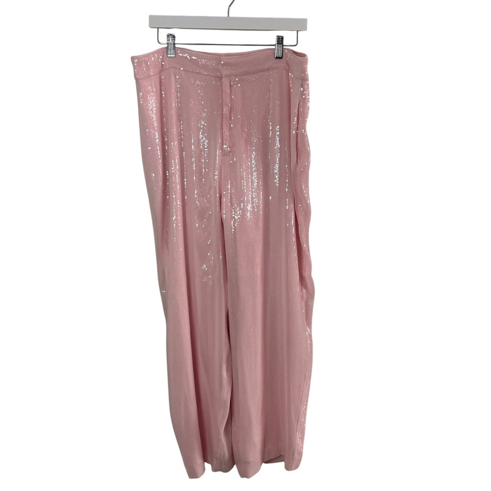 On 34th Plus Size Womens Baby‎ Pink Sequin Wide Leg Pant SZ 16